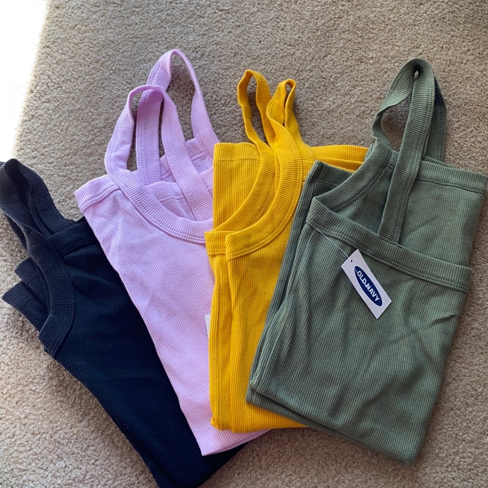 Old Navy Everywear Ribbed Tank. Buy 4 for $20. Black, Green, Yellow, Pink.